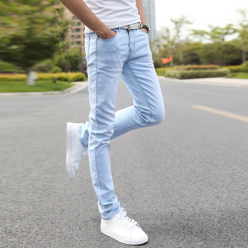 Mænd elastiske afslappede straight jeans mid cowboybukser skinny blå mænd mærke jeans stretch jeans mænd mandlige bukser 27-3