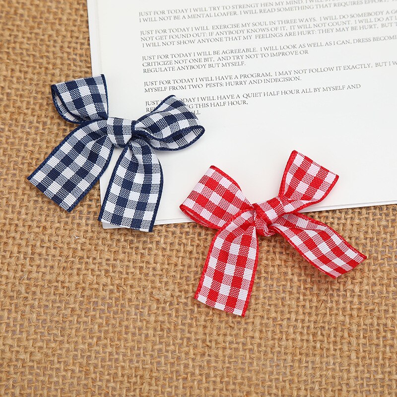 50Pcs 3*4Cm Kleuren Handen Plaids Lint Bowknots Diy Craft Plaid Huwelijksgeschenken Doos Decoratie Ambachten Kledingstuk textiel Accessoire