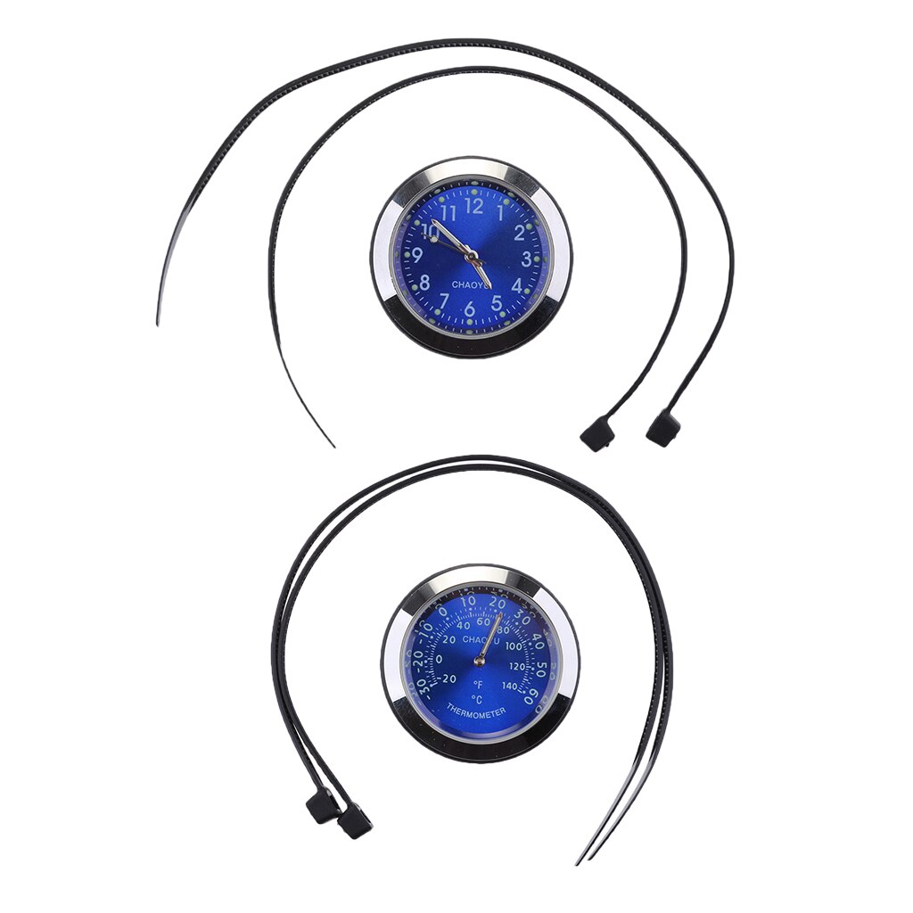 Universal- Motorrad Blau Zifferblatt Griff Bar Montieren Uhr Uhr &Ampere; Thermometer