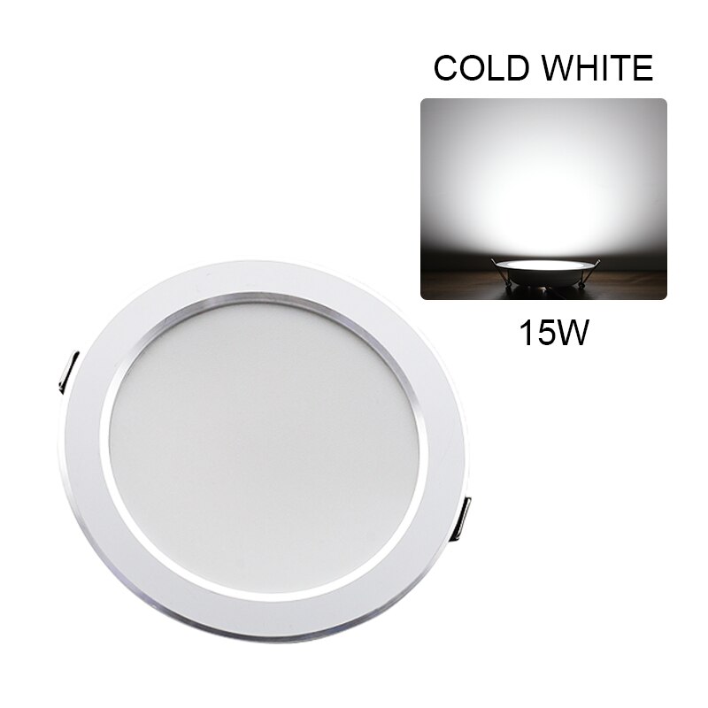 ledet downlight 7w 9w 12w 15w 18w innfelt få øye på ledet lampe 220v flis/hvitt skallhus vanntett downlight: 15w kaldhvit / Sølv side