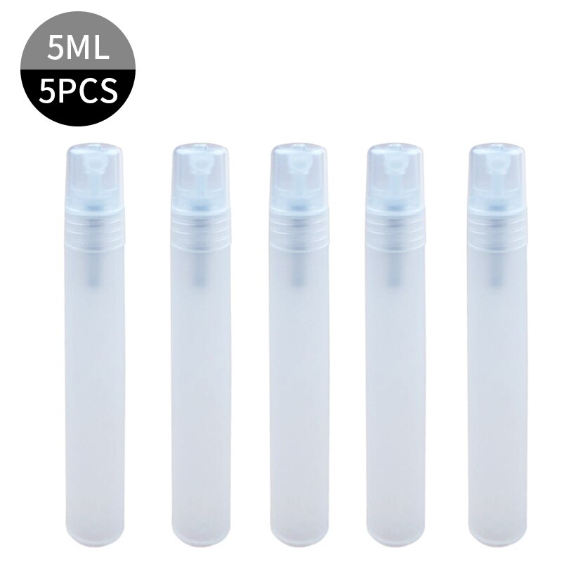 Mini botella recargable con rociador, botella de muestra portátil, atomizador pequeño, botellas con atomizador, 1/5 Uds., 5/10 Ml: matte clear 5ml 5pcs