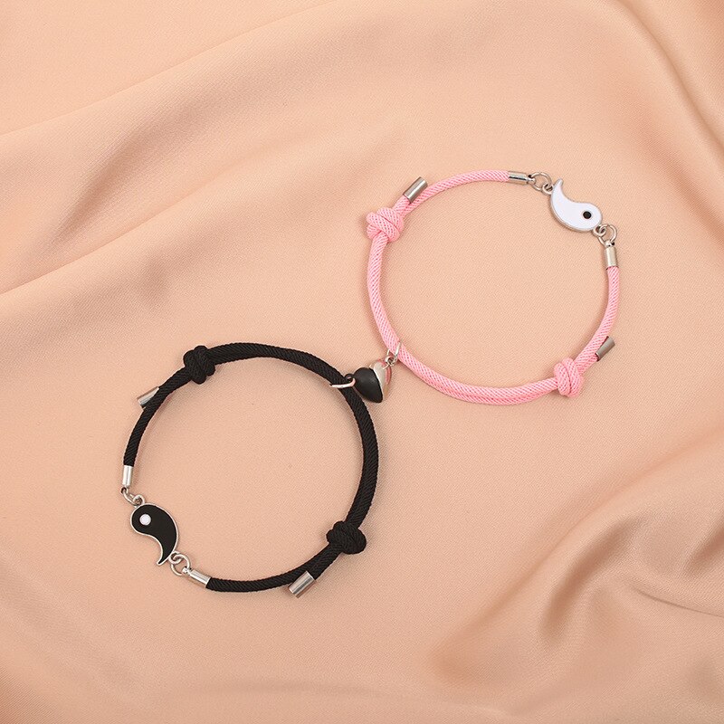 Europese Milan Touw Tai Chi Yin Yang Paar Armband Voor Liefhebbers Magneet Hart Armband Voor Koppels Voor Haar ZR-05: Black-Pink