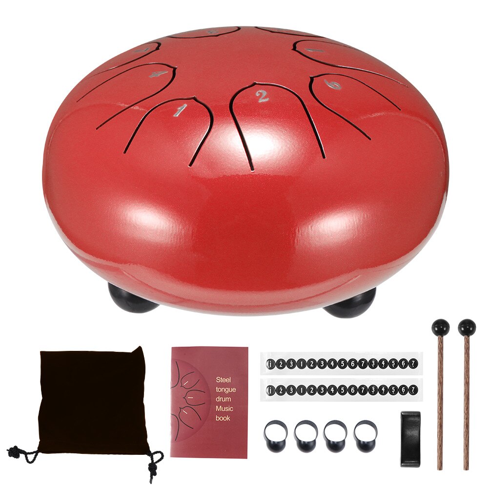 Cool 6 Inch Steel Tongue Drum 8 Tune Hand Pan Drum Tank Hang Drum With Drumsticks Carrying Bag Percussion Instruments At Home: 6 inch red