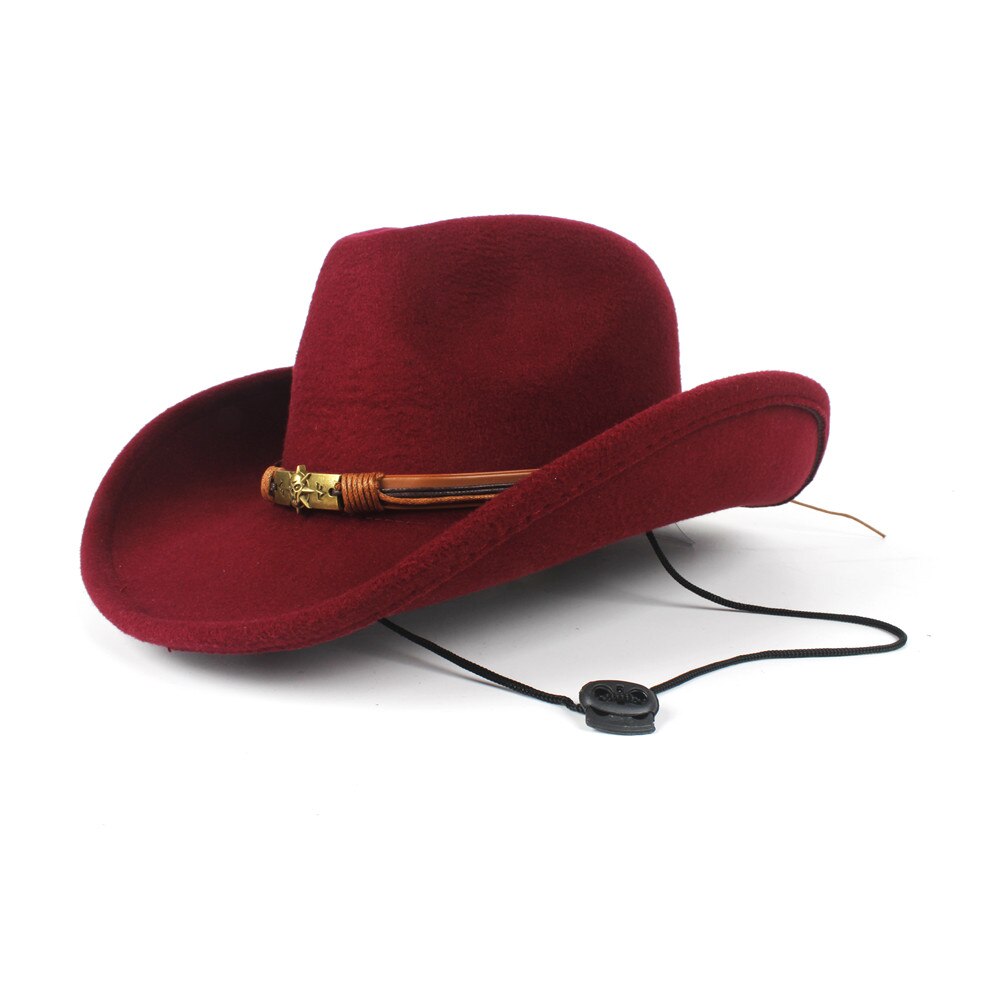 Lumoava naiset miehet villa ontto western cowboy hattu roll-up lieri herrasmies outblack sombrero hombre jazz cap tuuliköysi: Viininpunainen