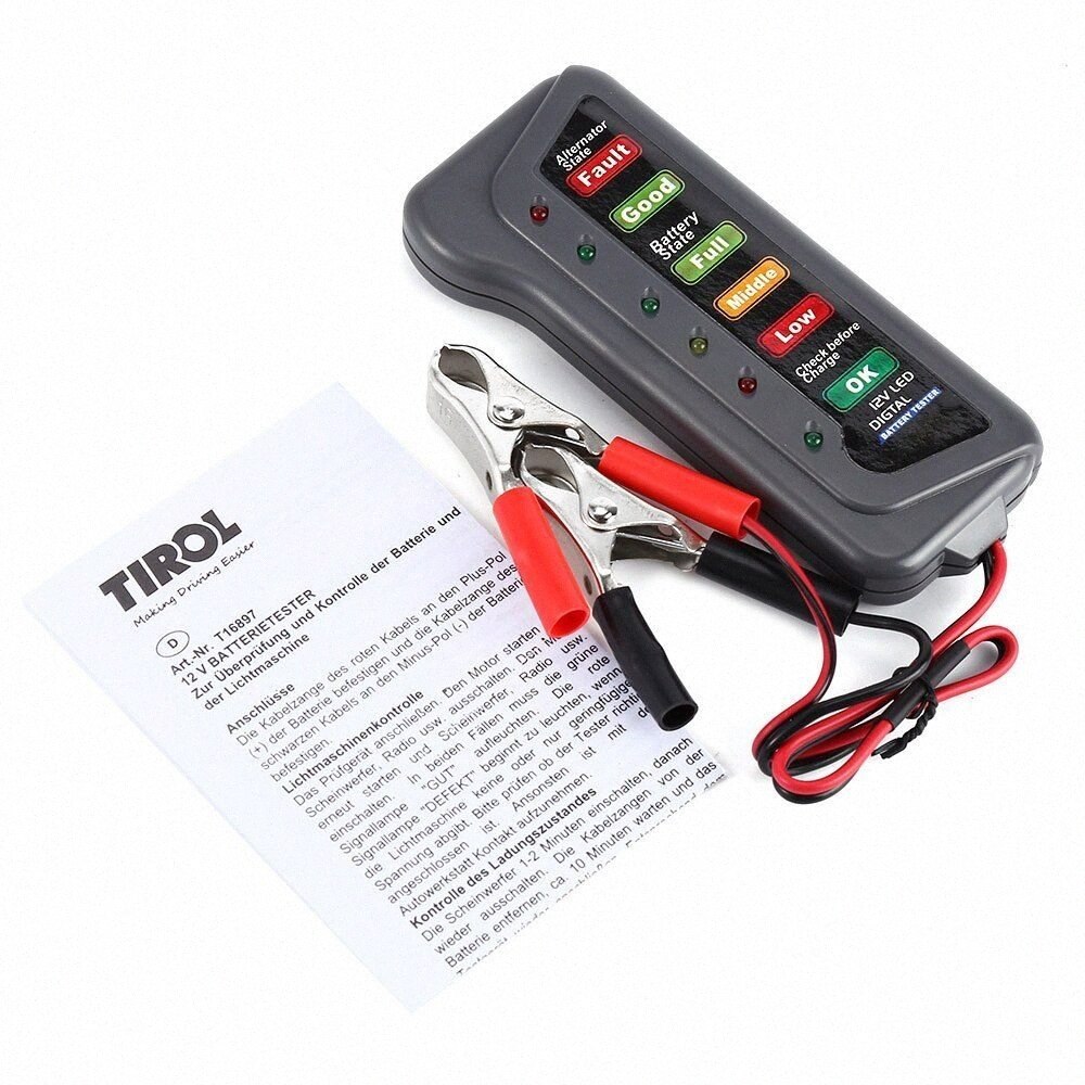 Digital 12V Car Motorcycle Battery Alternator Tester With 6 LED Lights Display Car Vehicle Battery Testing Tool Directx