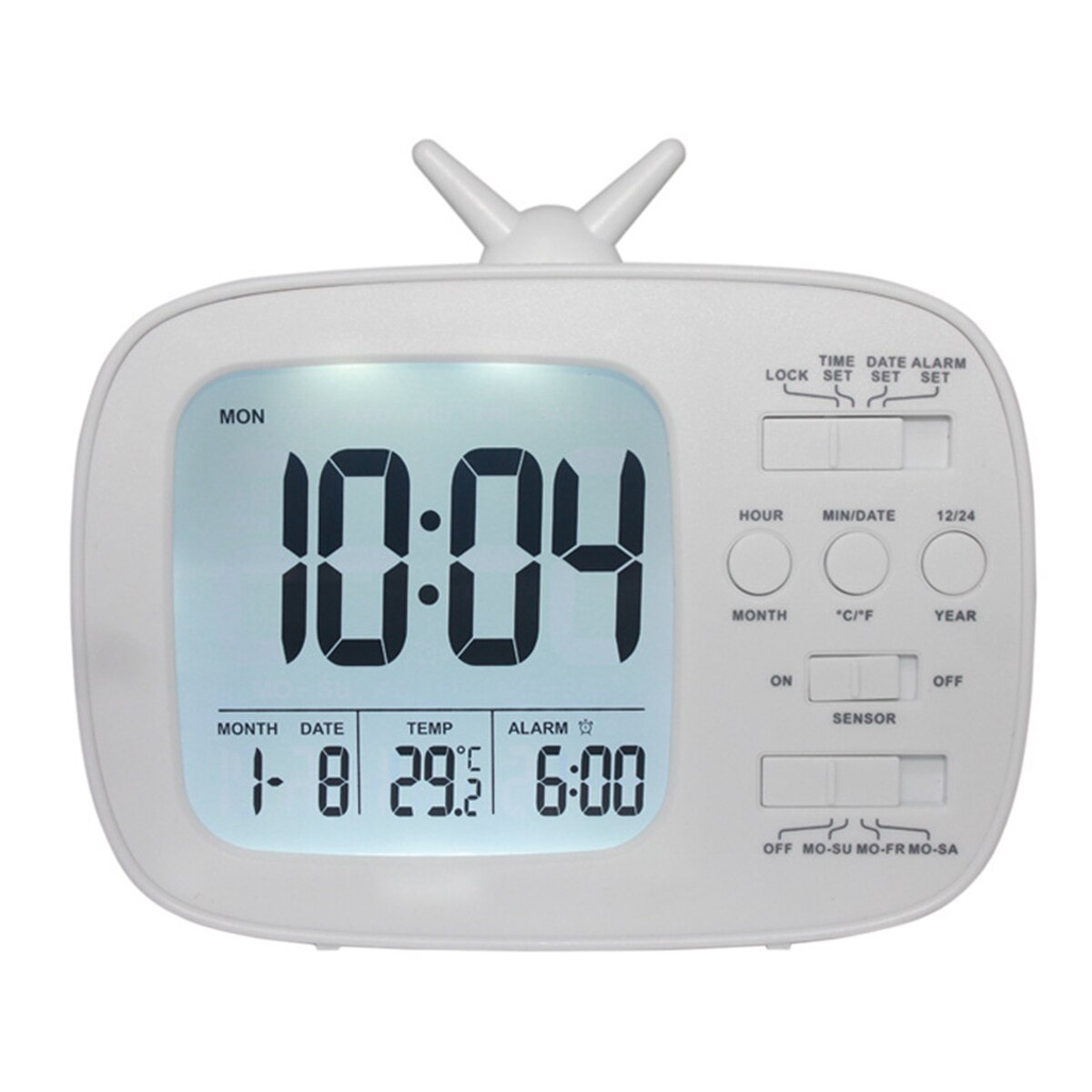 LCD Digital Desk Wekker Slaapkamer Nachtkastje Snooze Wake Up Light Digitale Klok Thermometer: White