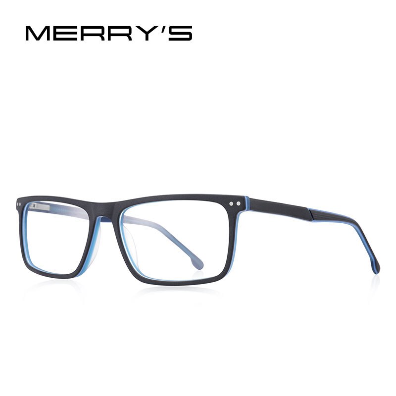 MERRYS -Gafas de acetato para hombre, montura óptica cuadrada, graduadas, de lujo, S2942: C04 Matte black blue