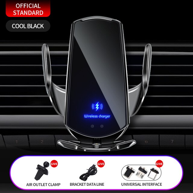 15W Qi Car Wireless Charger for iPhone 13 12 11 Pro XS XR 8 Samsung S21 S20 S10 Huawei Xiaomi Magnetic USB Charging Phone Holder: Air Vent Black