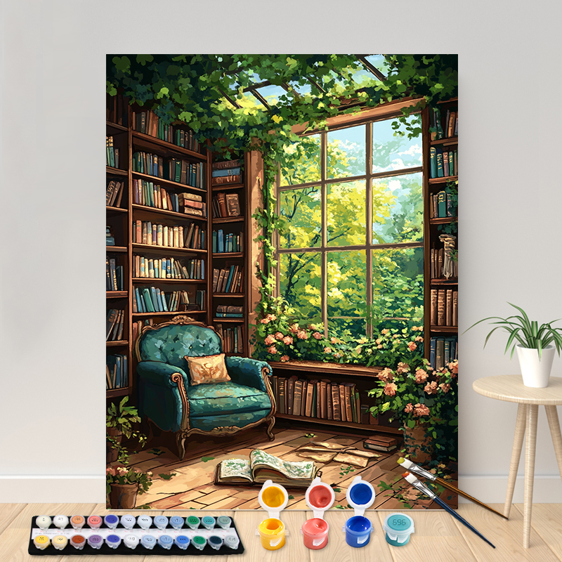 Painting By Numbers The Quiet Library Acrylic Paint Canvas Portrait Family Children Photo Christmas: plum / 30x40cm