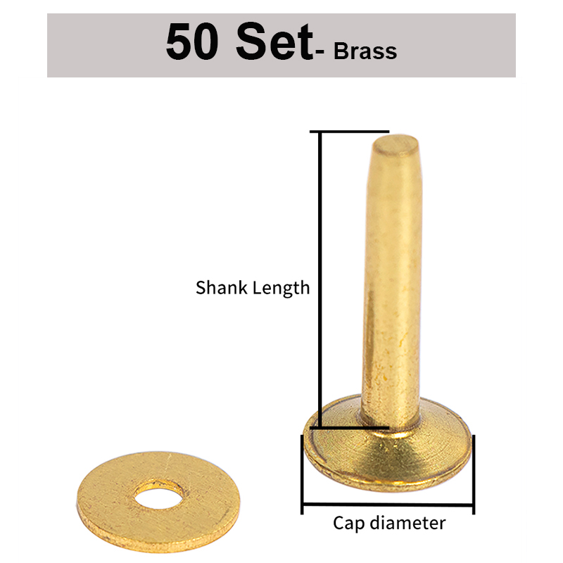 WUTA 50/100 Juego de remaches de cuero de latón macizo con rebabas, tachuelas de remache de cobre, sujetadores permanentes para manualidades, cinturones, coleteros, puentes: XL / Cobre envejecido