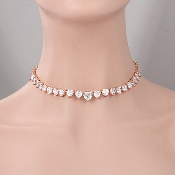 Weimanjingdian marca novas tendências gelo coração corte zircon cz deslumbrante colar de tênis fow feminino meninas jóias presentes: Heart Cut - RoseGold