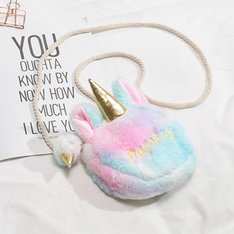 1 PC Bunte Unicon Pelz Tasche Frauen Winter Wolle Kleid Bankett Plüsch Kupplung Umhängetasche Bote Schulter Tasche Mädchen Tasche