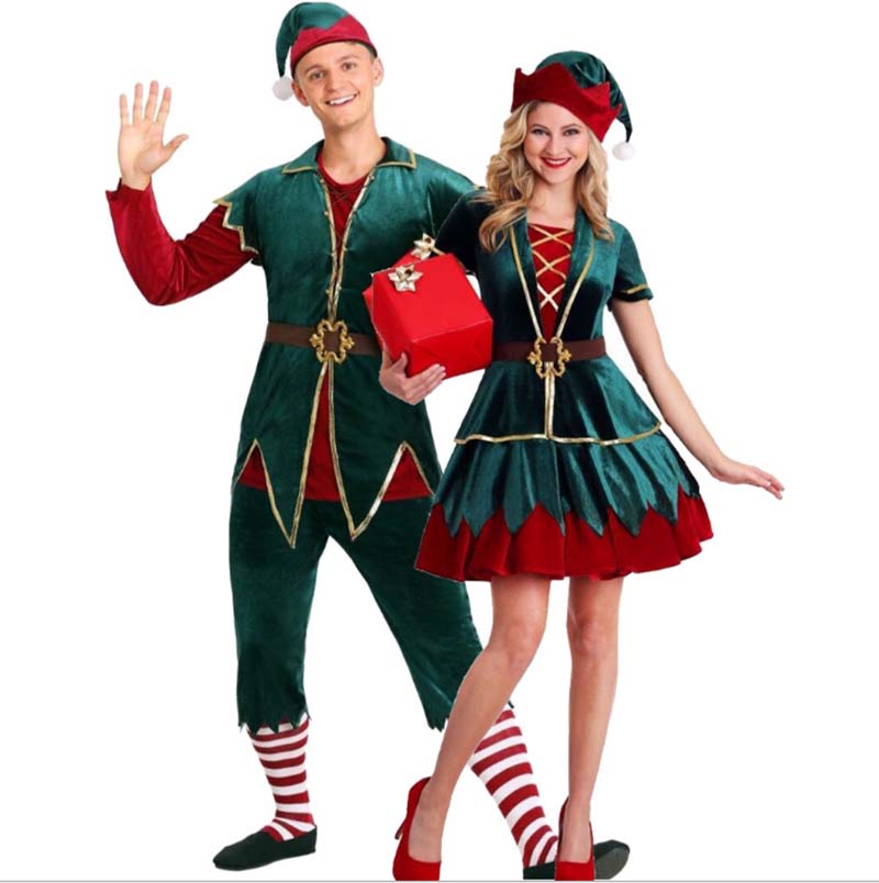 Koppels Kerst Elf Kostuum Vrouwen & Mannen Kerstman Cosplay Kostuum Xmas Santa Helper Kostuum Outfit Voor Vrouwen Mannen plus Size