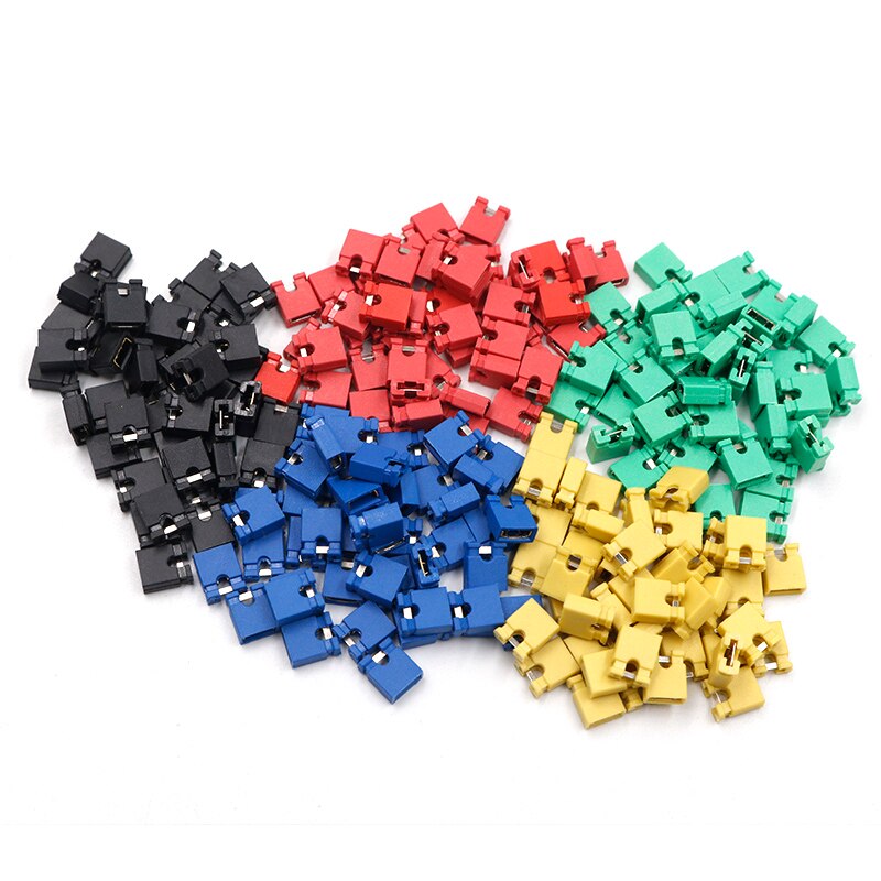 50pcs pas de cavalier capuchon court et têtes et boîtiers de fil 2.54MM SHUNT noir jaune blanc vert rouge bleu