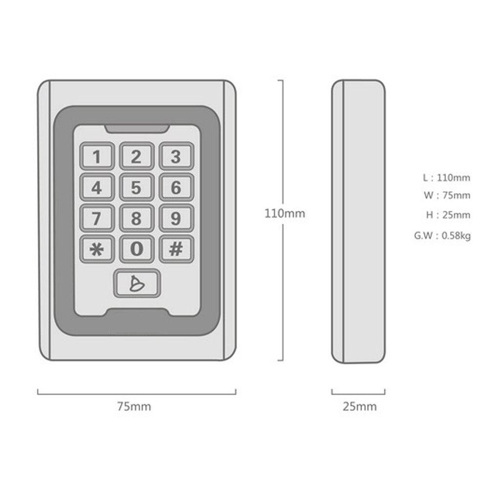 Backlight Keypad Metal Case access control outdoor key 2000 Users 125khz RFID Card Reader Access Control System