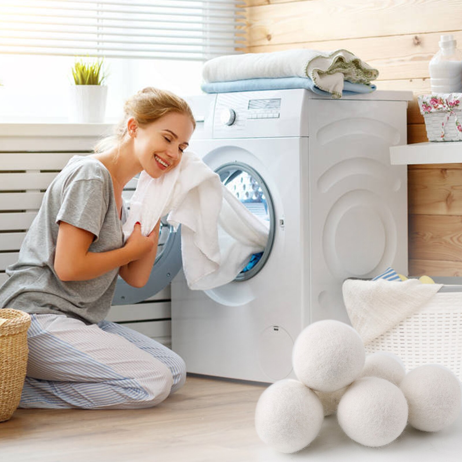 6 st / set ulltorkning tvättkulor torktumlare sparar torktid & kemikaliefilt tvättkulor ullfiltkula 7 x 7cm ^