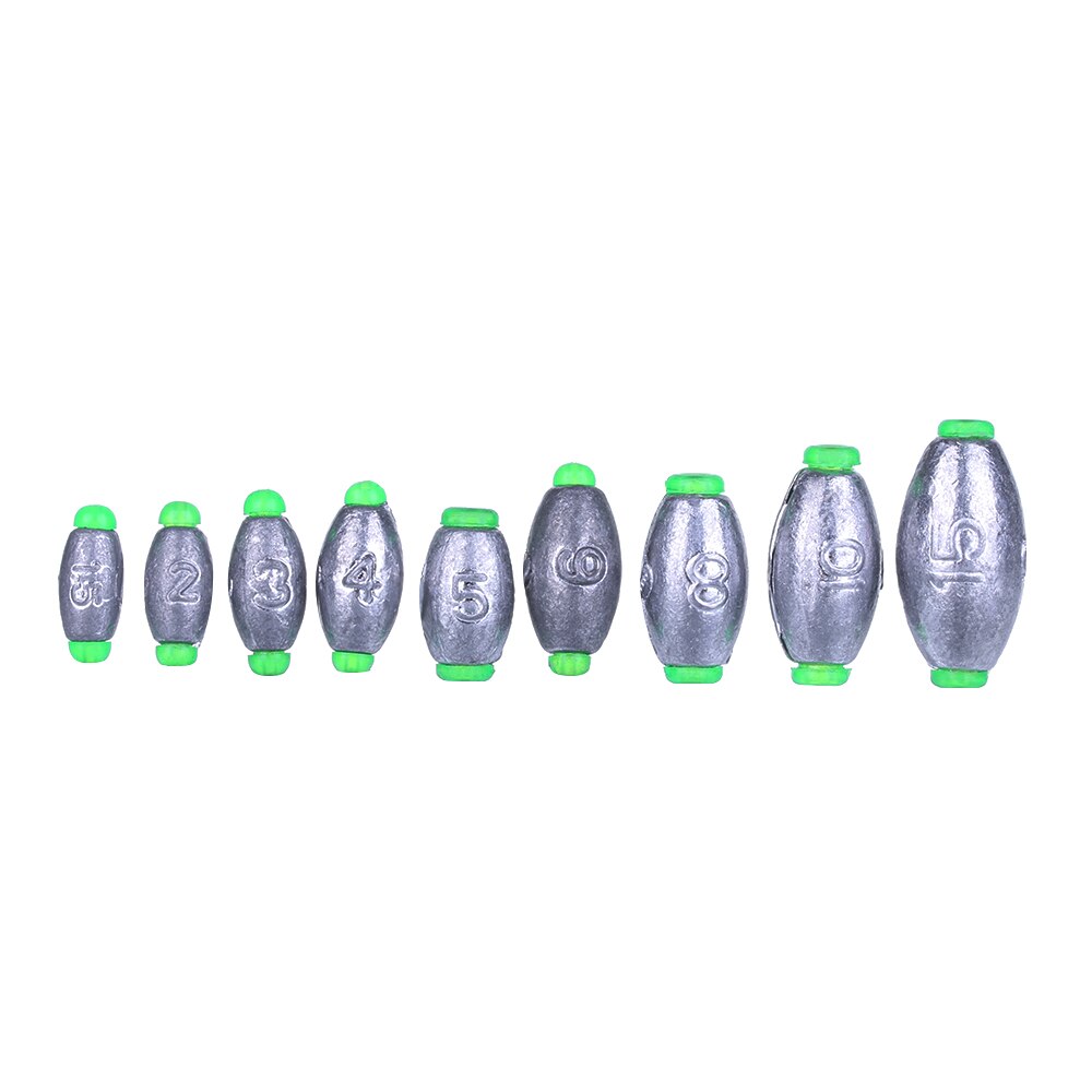 10Pcs Lead Weight Fishing Lead Sinker Mould Olive Shaped Middle Pass Removable Split Lead Shot Sinkers 2/3/4/5/6/8/10/15g