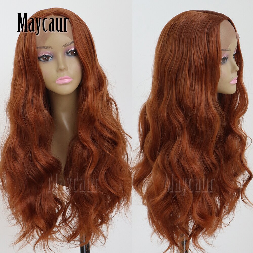 Maycaur Lange Golvende Synthetische Lace Front Pruiken Middelste Deel Met Baby Haar Lijmloze Gekleurde Kant Pruiken Voor Zwarte Vrouwen