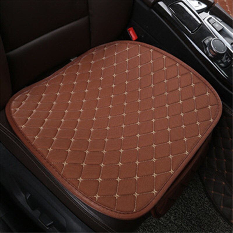 Fundas de lino para asiento de coche, Protector de tela de lino para asiento delantero y trasero, no deslizante, accesorios universales: Brown front 1pc