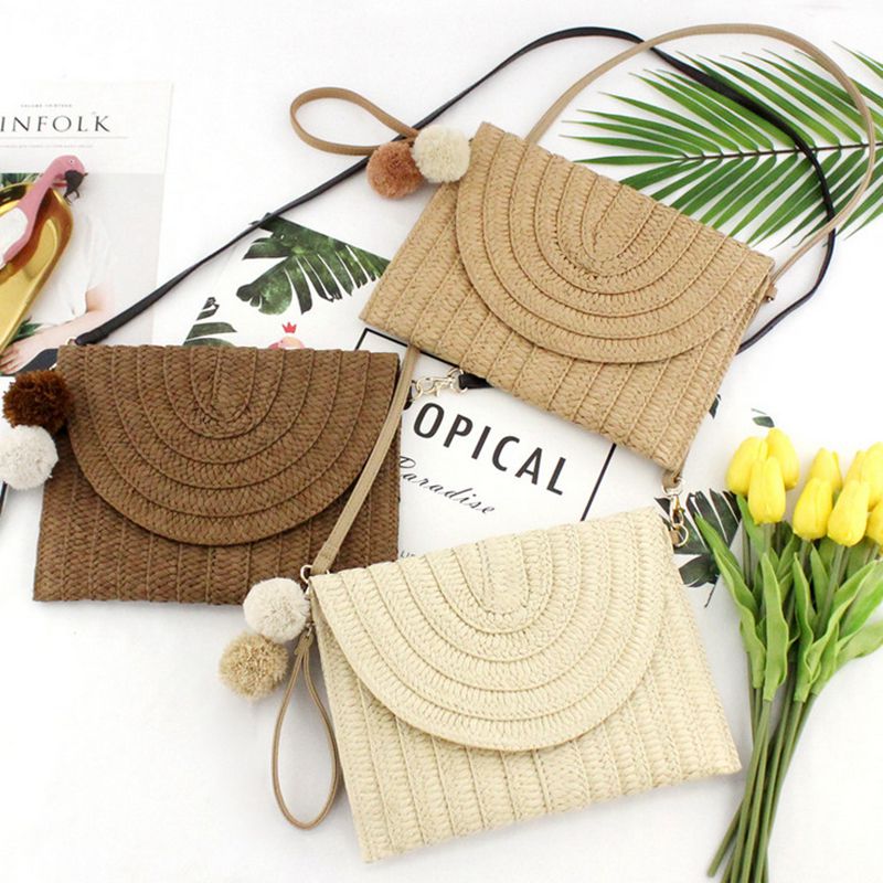 Bolso de mano de mimbre para mujer, pequeño, tejido de paja, playa estilo Bohemia, bolso circular, bolso bohemio