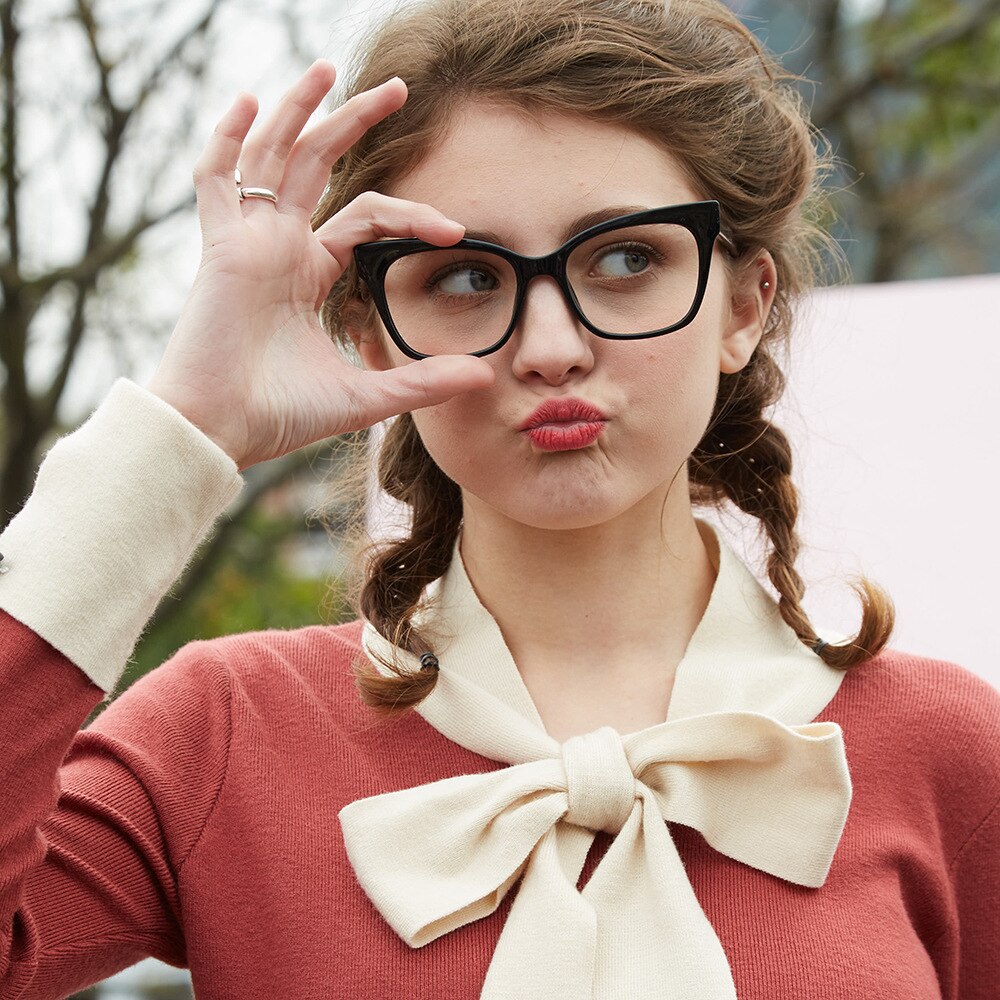 MARC WOMEN Optical Black Leopard print Plain glass spectacles Resin Red White Plastic Cat eye 97564