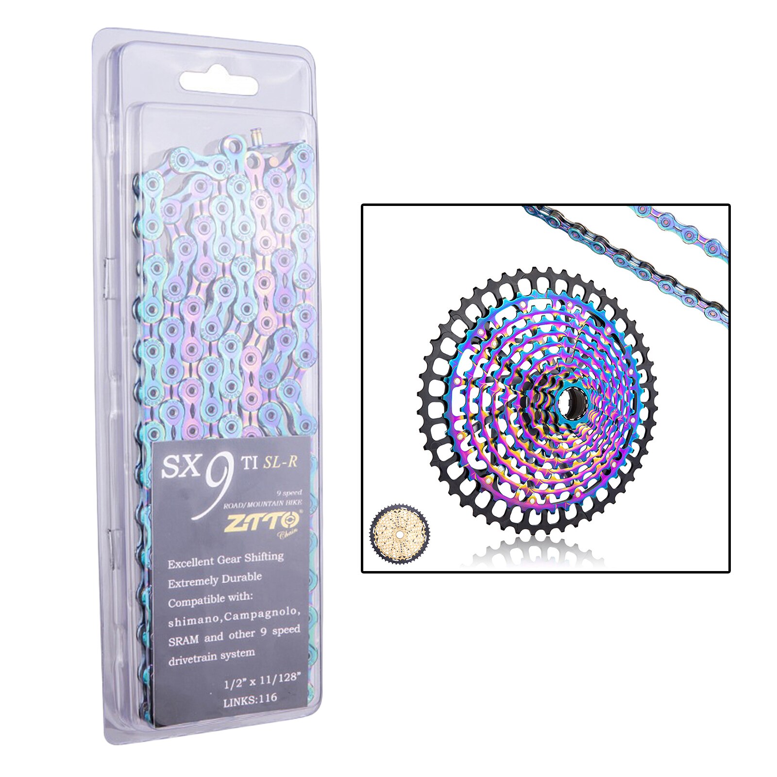 Bike Chain Universal Folding Bicycle 1/2''x11/128'' Chains Fits Shimano: 9S Full Hollow