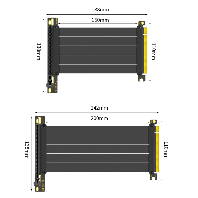 TEUCER PCI-E Gen 4.0 3.0 16X Riser Video Graphics Card Shielded Flexible 90° Mounting GPU Lossless Mount Extension Cable 15/20cm