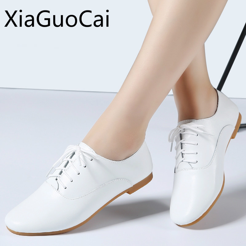Brand Vrouwen Flats Lace Up Casual Oxfords Ballerina Vrouwelijke Casual Schoenen Mocassins Wit Schoenen Lu7 35