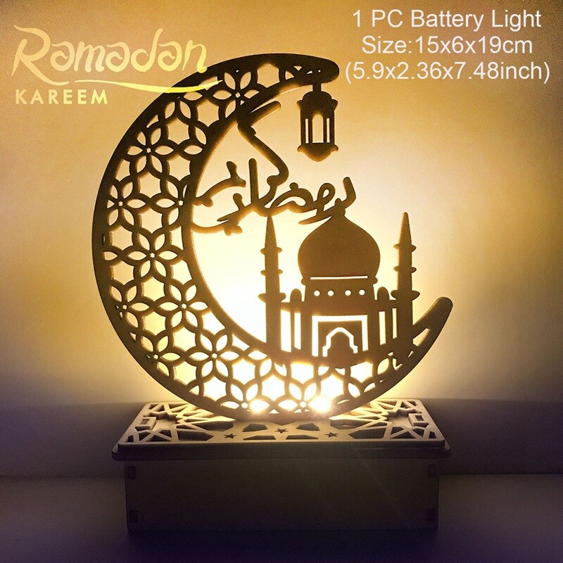 IZoeL Houten Ramadan Decoratieset - Met Jute Banner, Maan En Lantaarn Hangende Ornamenten, Voor Thuis, Feest En Tuin