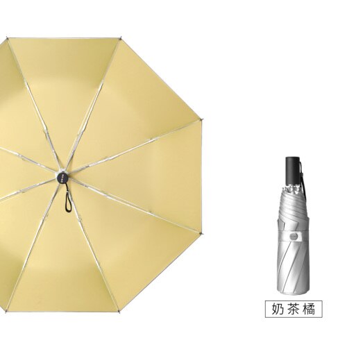 Parasol Fully-Automatic Umbrella Women 3 Folding Uv Large Outdoor Umbrella Rain Silver Garden Regenschirm Rain Gear EB50YS: Milk Tea Orange