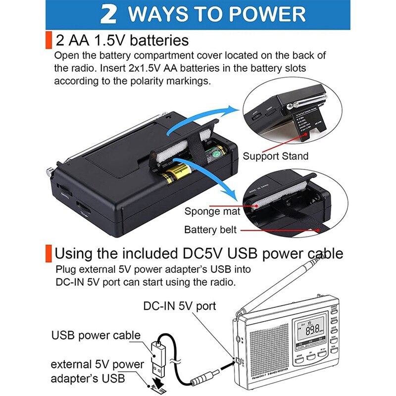 Portable AM FM Shortwave Radios,Battery Operated Clock Radio With Preset,Alarm Clock Digital Tuner With Sleep Timer