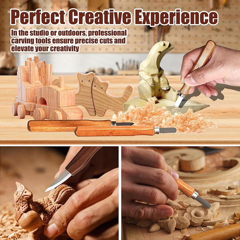 Wood carving set, deluxe carving knife set, , 15-- piece wood carving tool set with large pu leather case for beginners and carpentry experts
