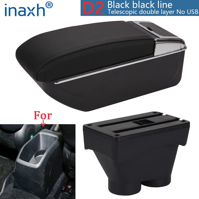 Für Peugeot 208 Armlehne Kasten Lagerung Kasten Auto Halfter Aschenbecher Innen zubehör nachrüsten teile USB: D2 Schwarz Schwarz NoUSB