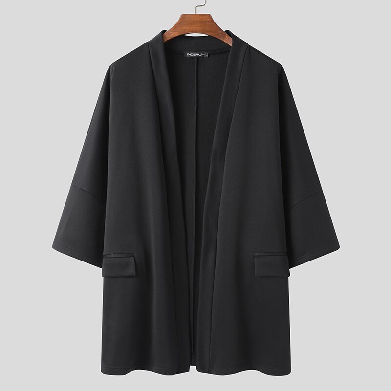 Incerun heren mantel jassen open steek effen kleur bovenkleding streetwear 3/4 mouwen chic casual trenchcoat heren poncho s -5xl: Xl