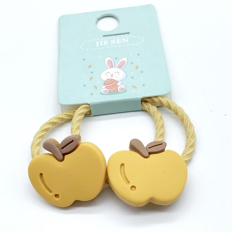 Mini bandeaux pour cheveux mignons de dessin animé pomme carotte, fraise, accessoires pour filles, Mini bandeau gomme colorée,: yellow apple