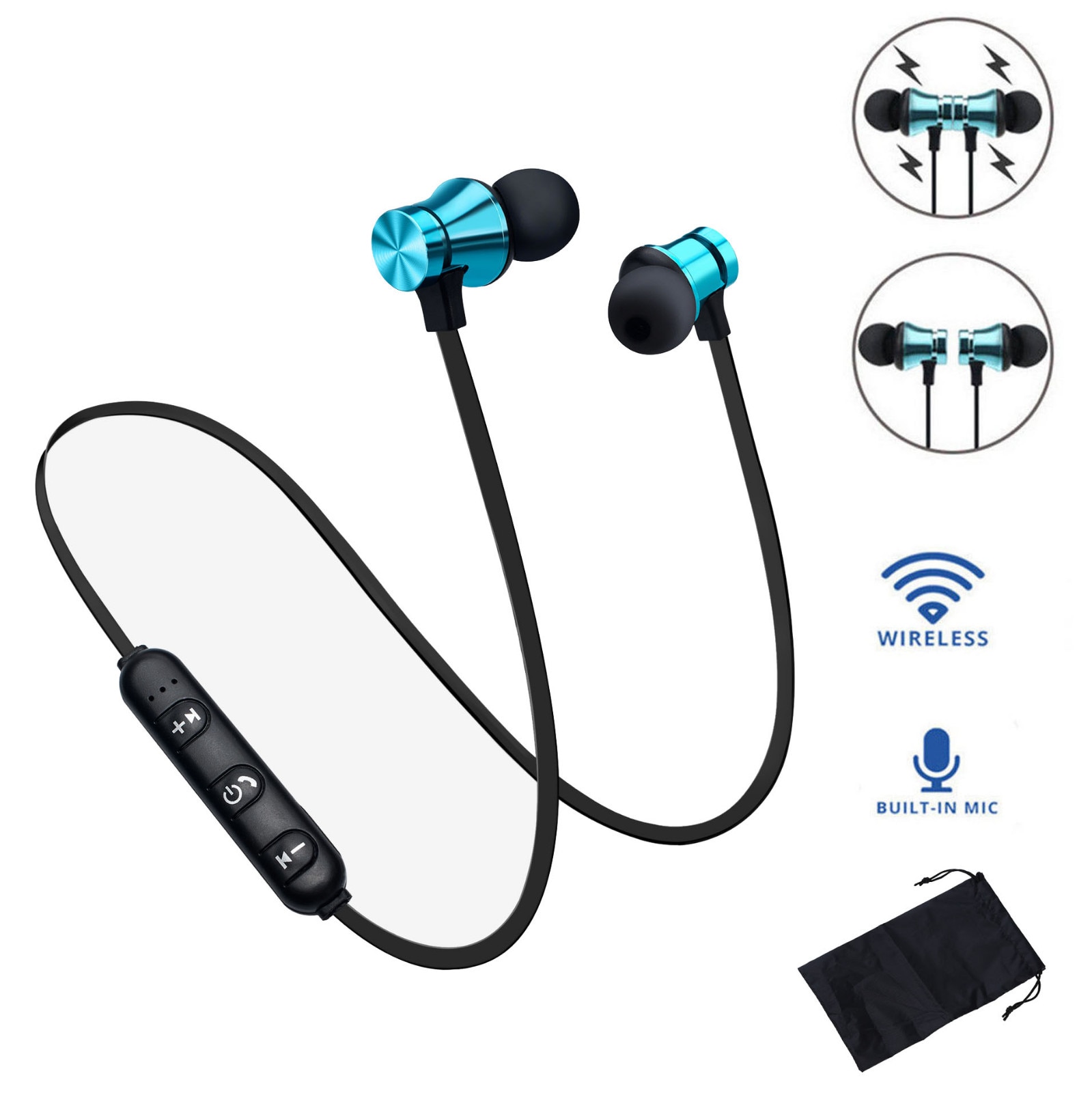 Bluetooth Stereo Earphone Headset Wireless Magnetic In-Ear Earbuds Headphone Handsfree Earbuds Headphones For All Phones