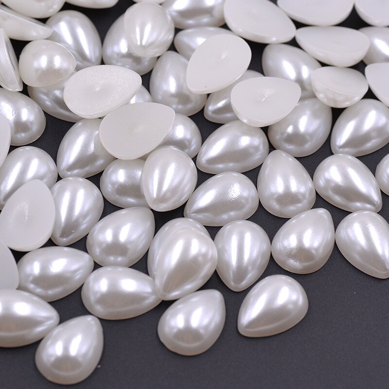 JUNAO, 500 Uds., 6x10mm, cuentas de perlas blancas en forma de gota, cuentas de media perla con parte trasera plana para álbum de recortes, joyería, ropa, artesanías, 500 Uds.