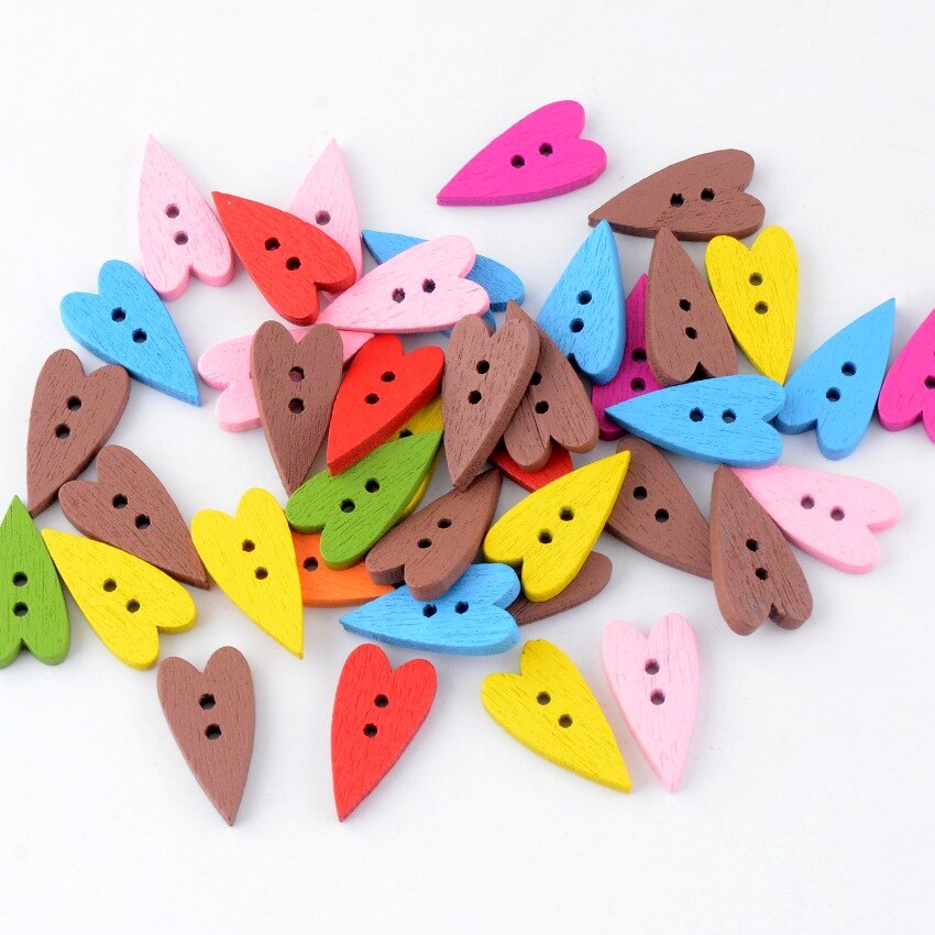 20 stuks 20 x 10mm hartpatroon willekeurige gemengde houten knopen 2 gaten naaien scrapbooking