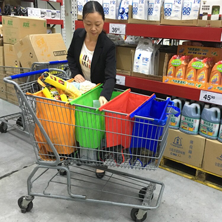 4 Stks/set Winkelwagen Trolley Tassen Opvouwbare Herbruikbare Boodschappentas Eco Supermarkt Tas Te Gebruiken En Zware bolsa