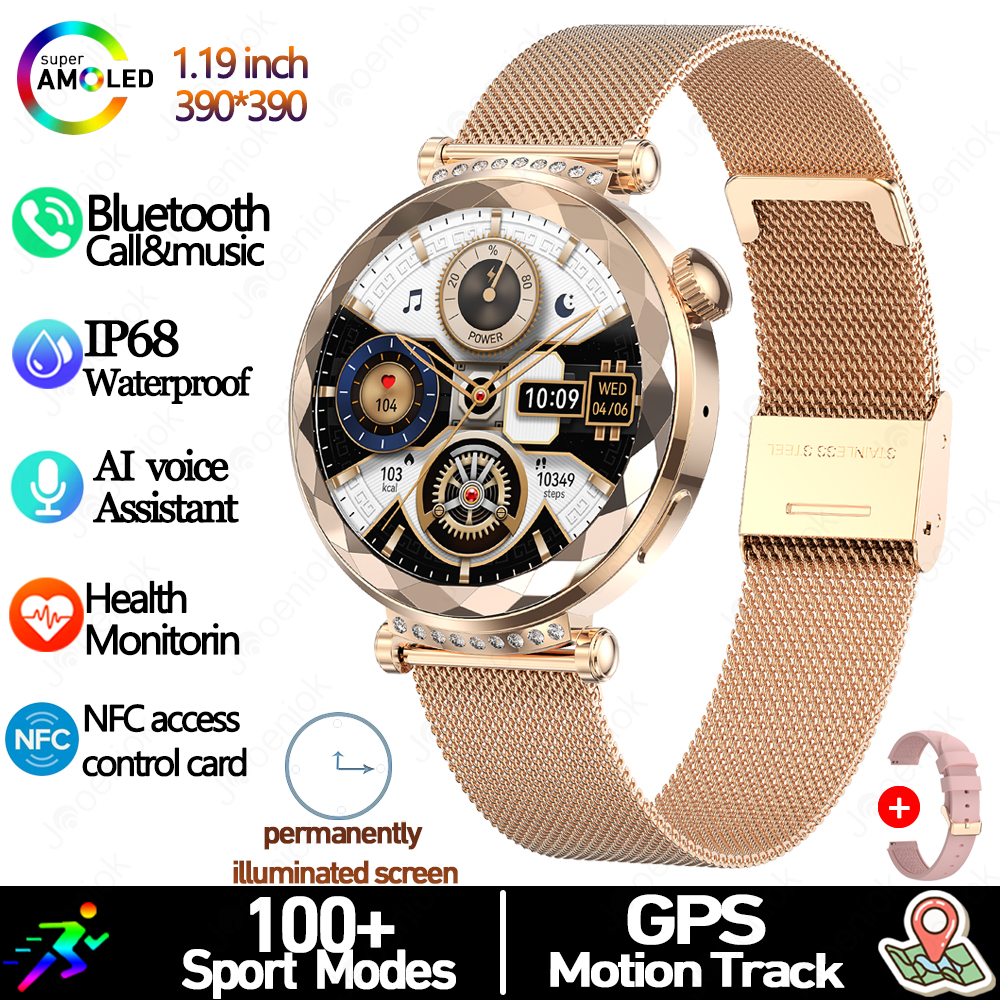 Novo relógio inteligente feminino presente amoled tela hd freqüência cardíaca esporte fitness à prova dwaterproof água mostrador personalizado bt chamada smartwatch para android ios: Vermelho