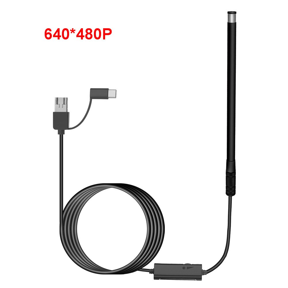 3 in 1 Endoscope Camera 5.5MM Type-c Android USB Mini Endoscope Borescope Inspection Camera For Windows & Macbook PC Android: 480P Black