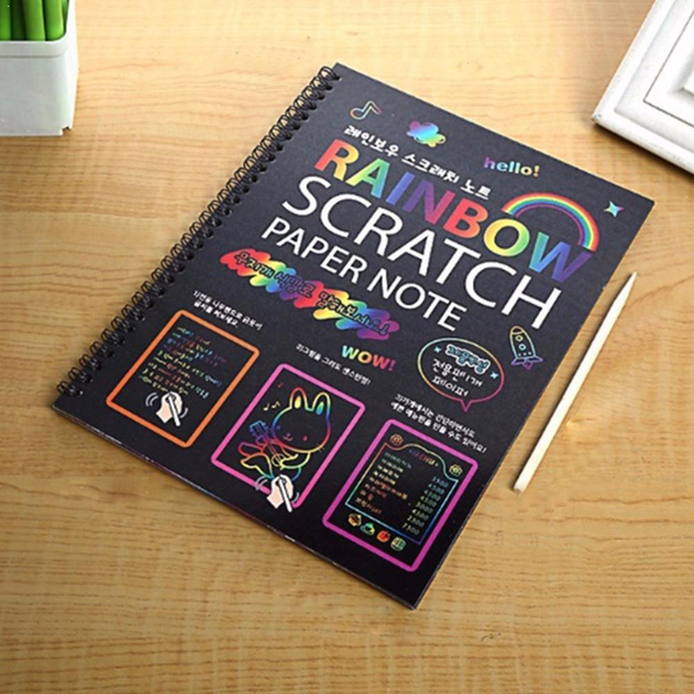 1pc DIY Doodle Board 19x26cm Rainbow Scratch Paper Note Book Kids Drawing Board Toy Handmade Decompression Puzzle R0T9