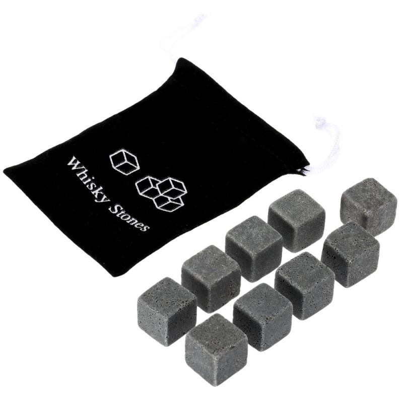 Whiskey Stones Set - 6/9 Granite Chilling Stones Whisky Rocks - Reusable Ice Cubes With Tongs Stopper - Best Drinking: 9pcs gray
