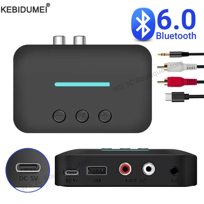 Bluetooth 6.0 lydmodtager u disk rca 3.5mm aux usb stereo musik trådløs adapter med mikrofon til pc/tv/bilsæt/højttalerforstærker