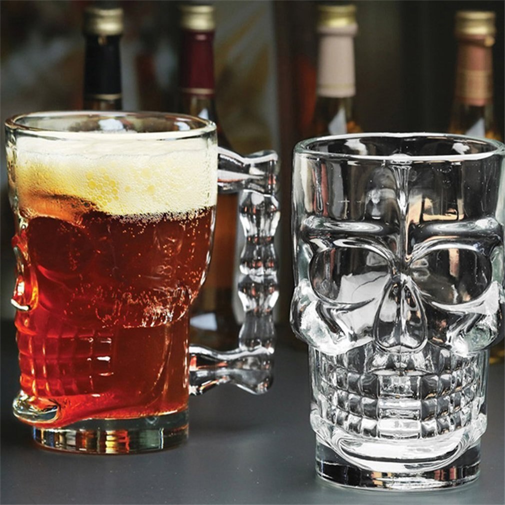 Classcial Pirate partner beer cup 500ml crystal glass skull face bone with handle drinking wine Bar Mug
