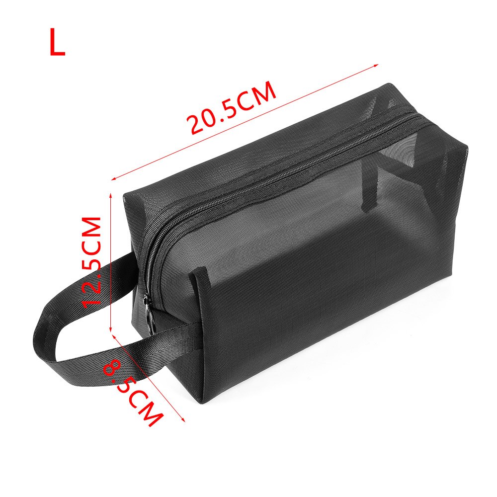 1Pcs Black Mesh Cosmetic Bag Zipper Makeup Bag For Women Wash Toiletry Bag Mesh Package Travel Organizer Storage Pencil Case: A-L