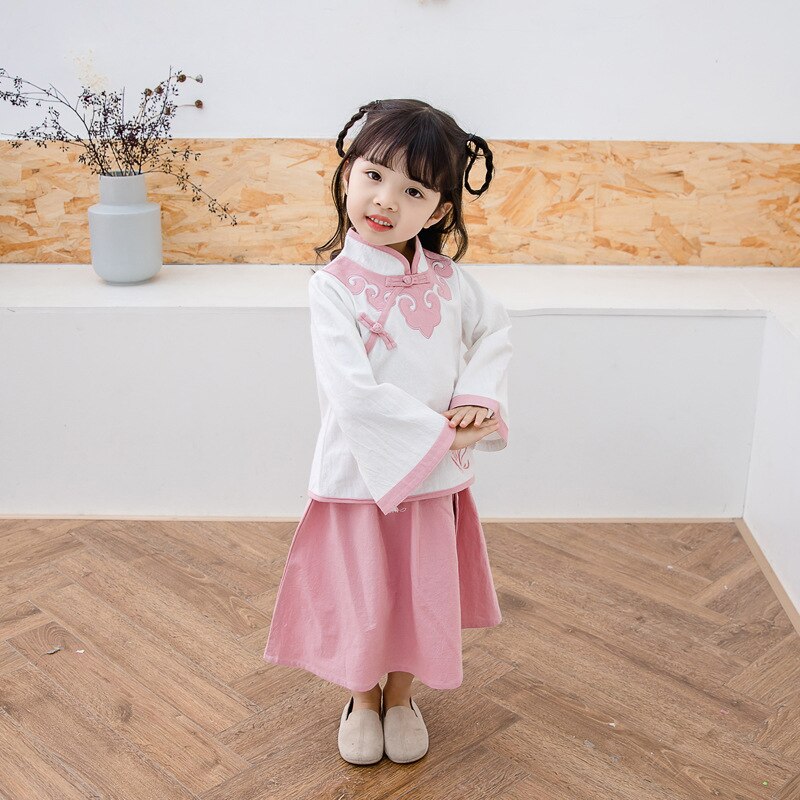 Children's Chinese Folk Dance Costume - Hanfu Stage Wear - Spandex - Girls' National Costume: Pink / 120cm