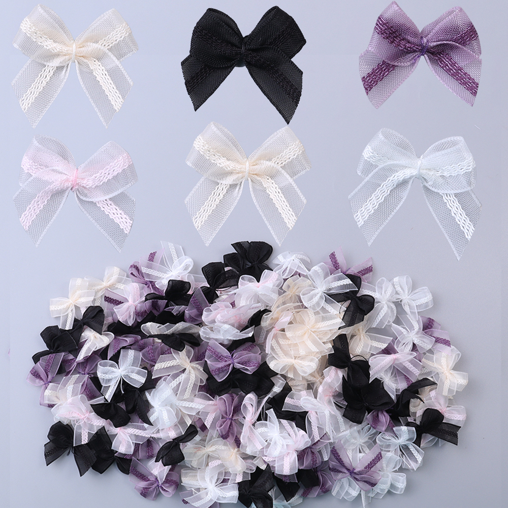 30 Uds. De lazos de cinta de malla, Mini lazo de encaje multicolor, lazo de cinta de satén, flor para manualidades DIY, decoración, accesorios de manicura de uñas