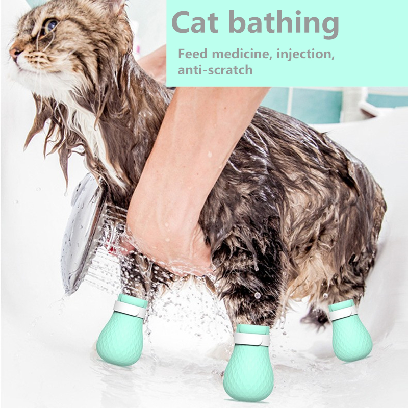 4 stuk huisdier kat anti-kras schoenen, kat voet accessoires, verstelbare anti-kras kat handschoenen, kat cleaning tools, dierbenodigdheden