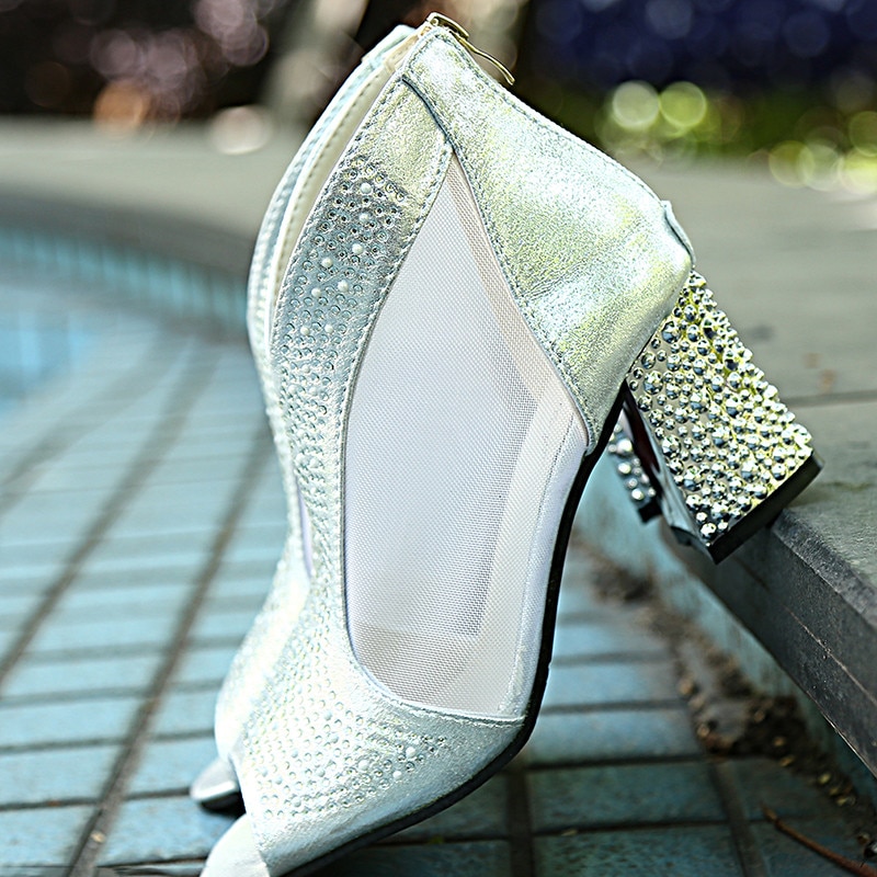 nuevas sandalias de Mujer de Bling 7cm tacones altos diamante zapatos de verano de Mujer zapatos de boda zapatos de cuero Sandalia Mujer